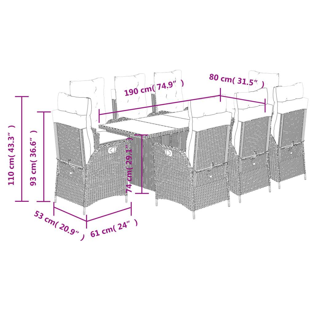 Salon de Jardin Poly Rotin Noir 8 Places, 2 Fauteuils avec Repose-pieds, Table 190x80cm, Coussins Noirs – ComfortXL Outdoor Living - Image 4