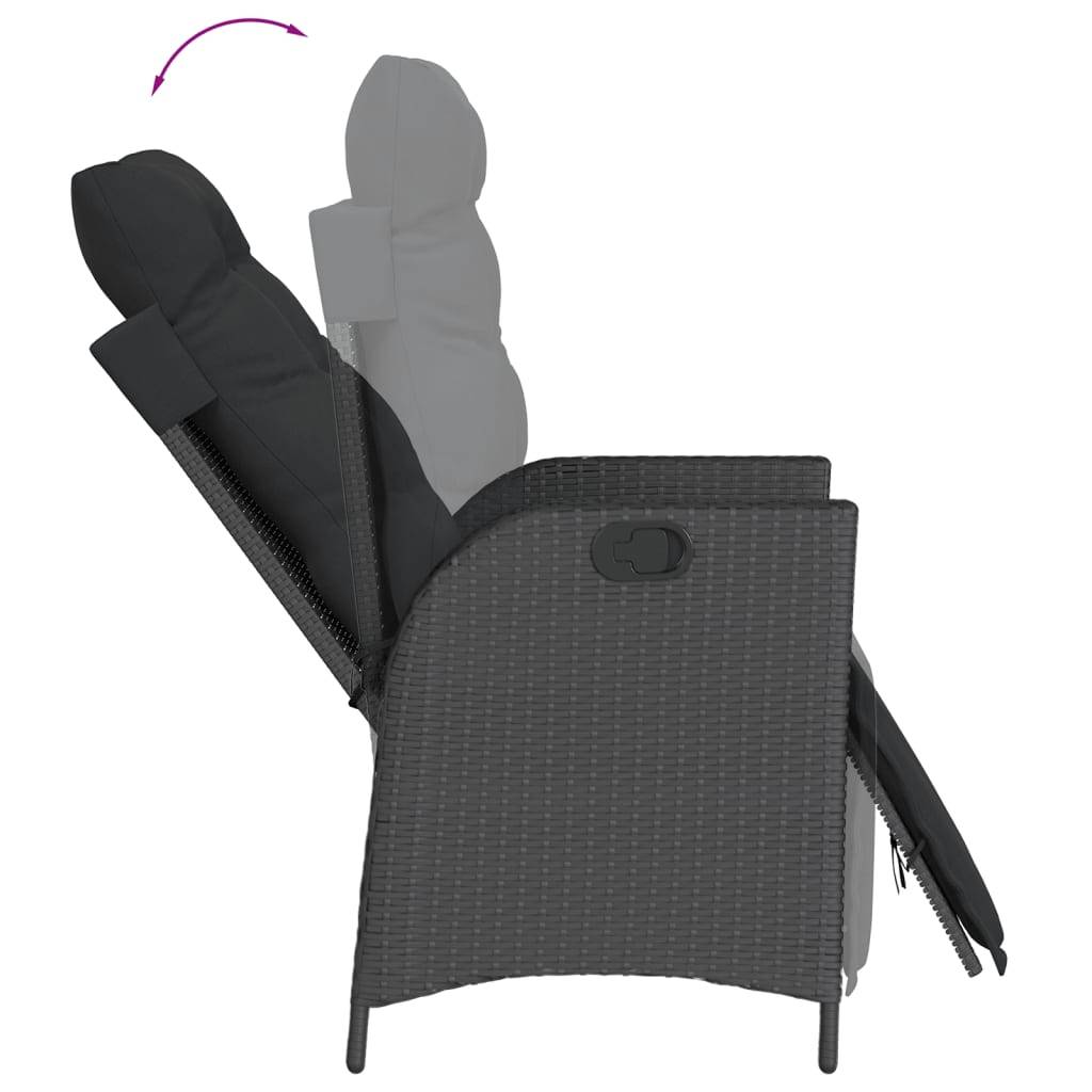 Salon de Jardin Poly Rotin Noir 8 Places, 2 Fauteuils avec Repose-pieds, Table 190x80cm, Coussins Noirs – ComfortXL Outdoor Living - Image 7
