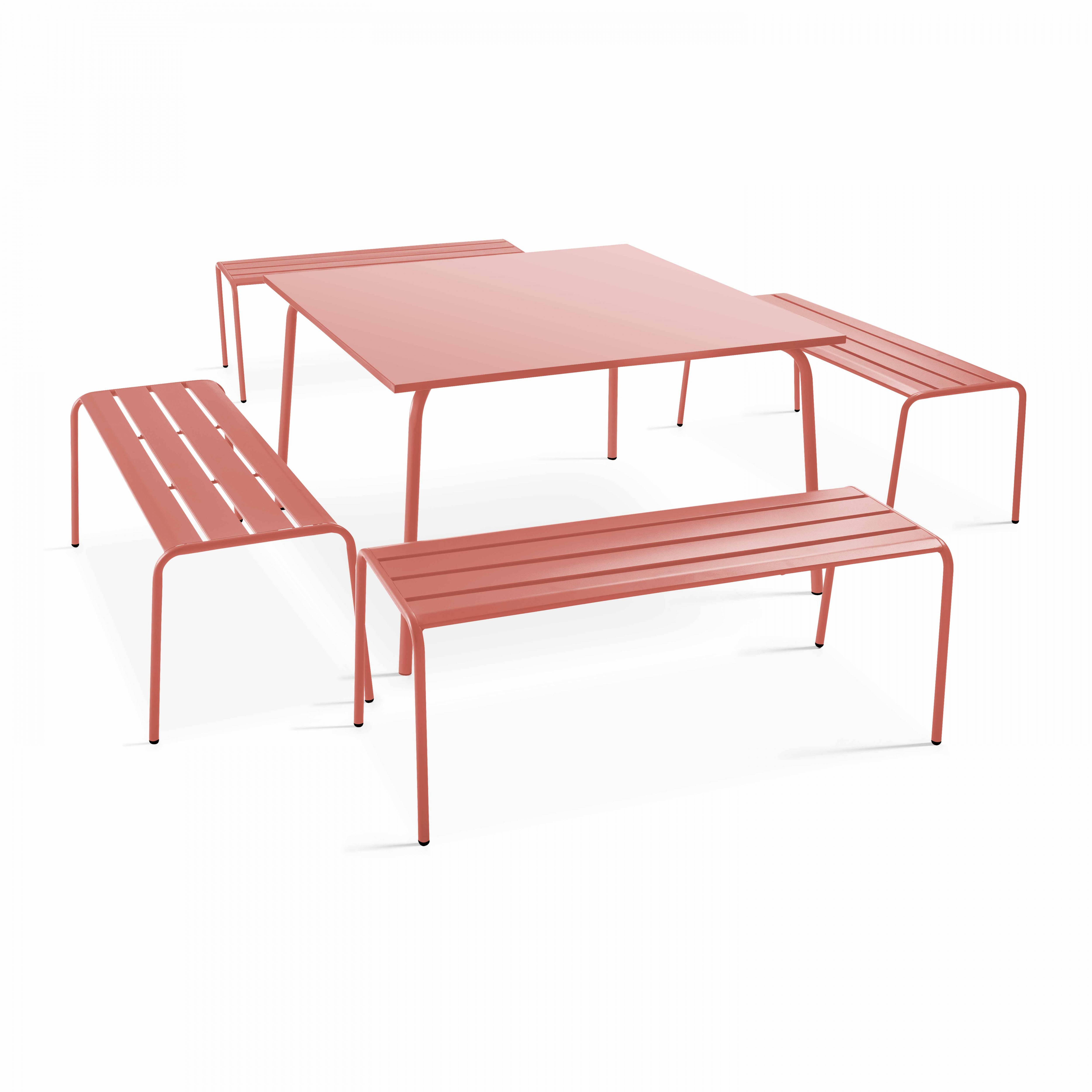 Oviala - Ensemble table de jardin carrée et 4 bancs en métal argile Palavas - Oviala - Imagen 1