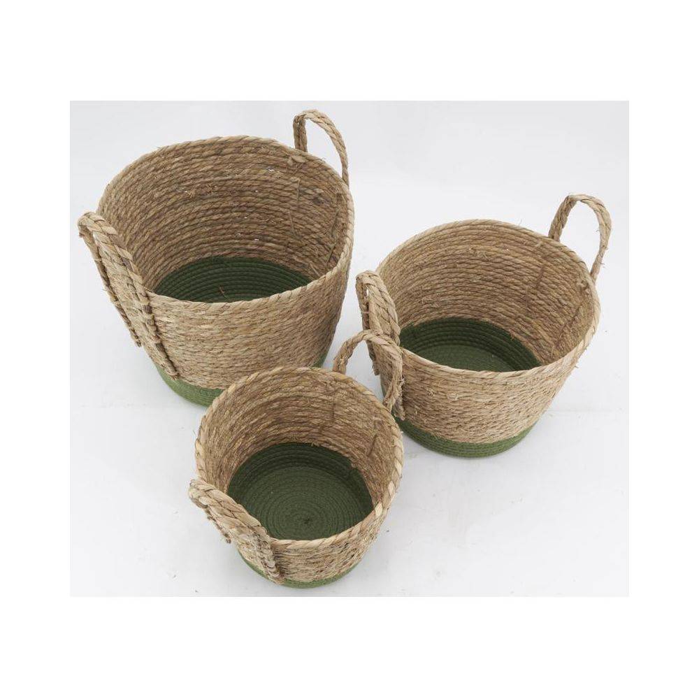 Aubry Gaspard - Cache-pots en jonc naturel et coton vert (lot de 3) - Imagen 2