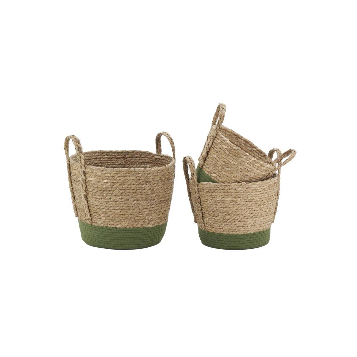 Aubry Gaspard - Cache-pots en jonc naturel et coton vert (lot de 3) - Imagen 1