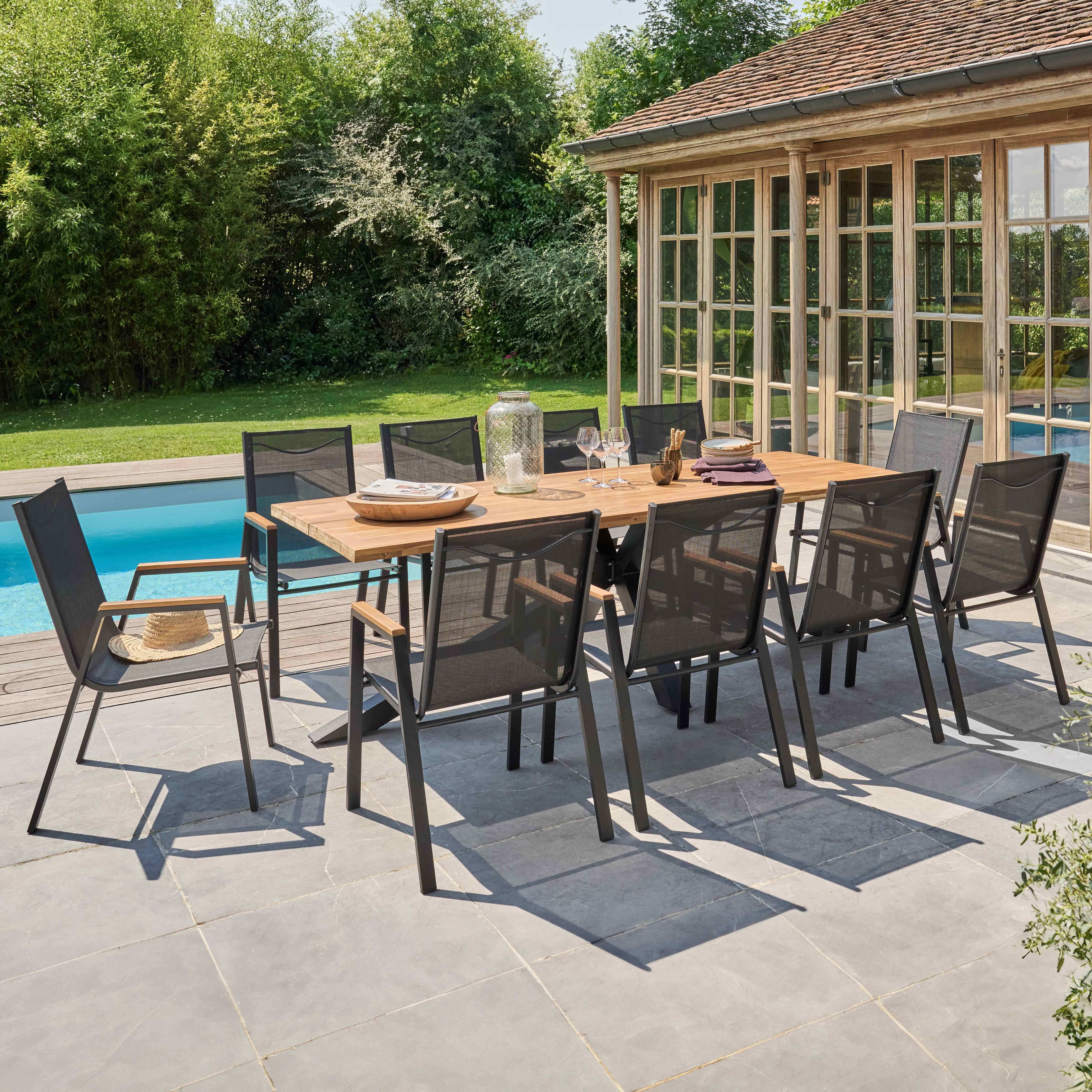 Oviala - Table de jardin en acacia et aluminium avec 10 fauteuils Stella - Oviala - Imagen 2