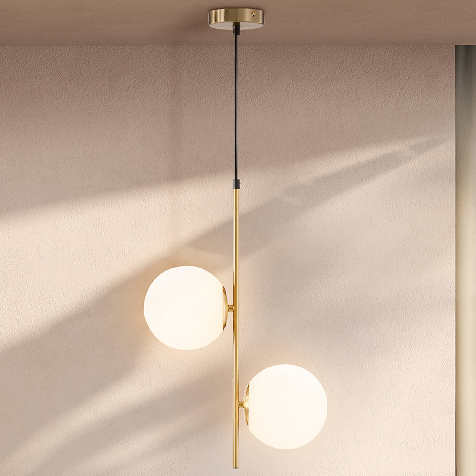 Sans Marque - Suspension luminaire moderne lustre plafonnier double-tête lumière suspendue réglable entrée salon ton doré - Image 1