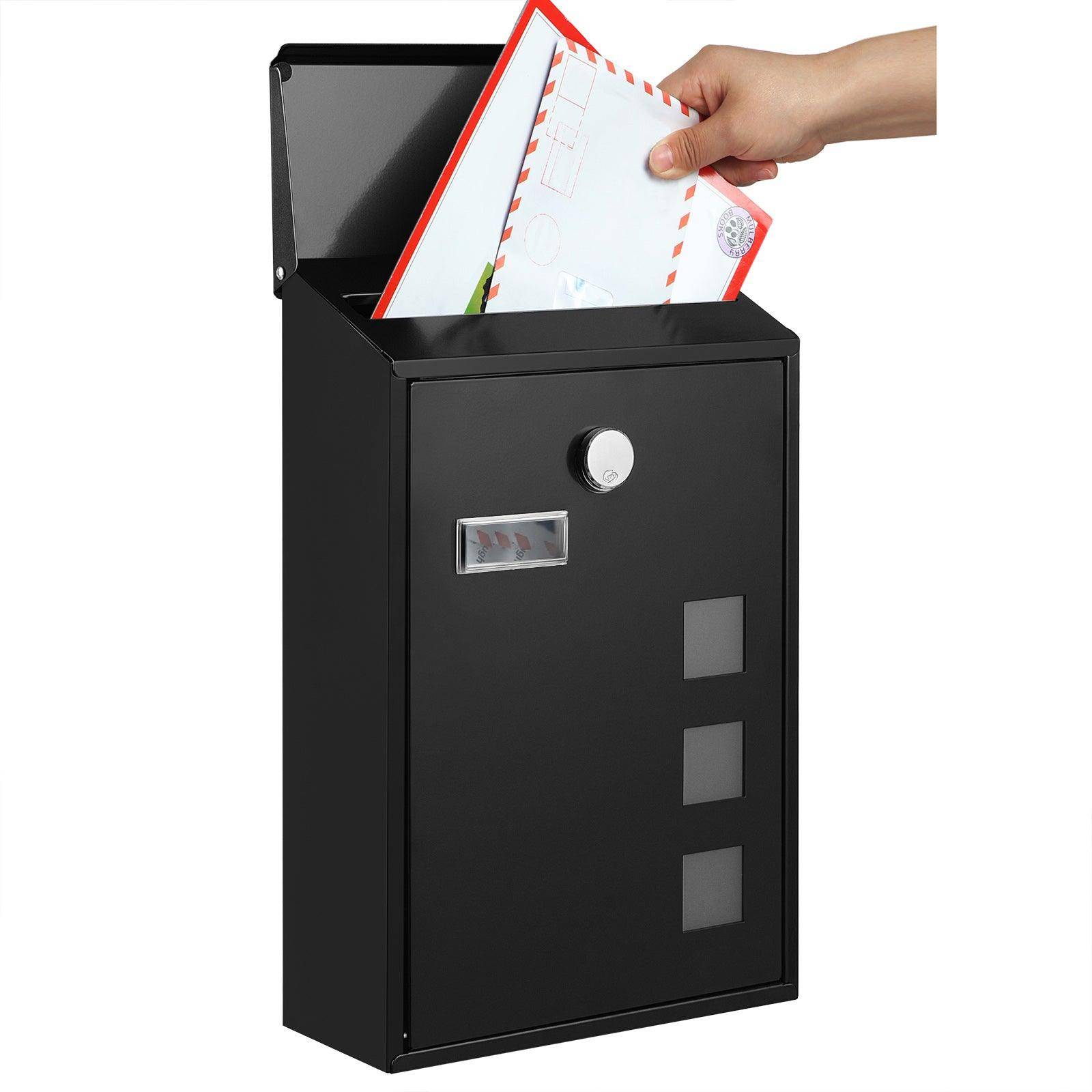 Helloshop26 - Boîte aux lettres murale moderne avec fenêtres de visualisation plaque signalétique serrure avec noyau en cuivre facile à installer noir - Imagen 3