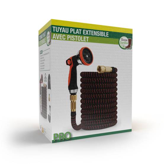 Terre Jardin - Tuyau d'arrosage extensible flexible avec accessoires et fixations 15 mètres Noir - Image 3