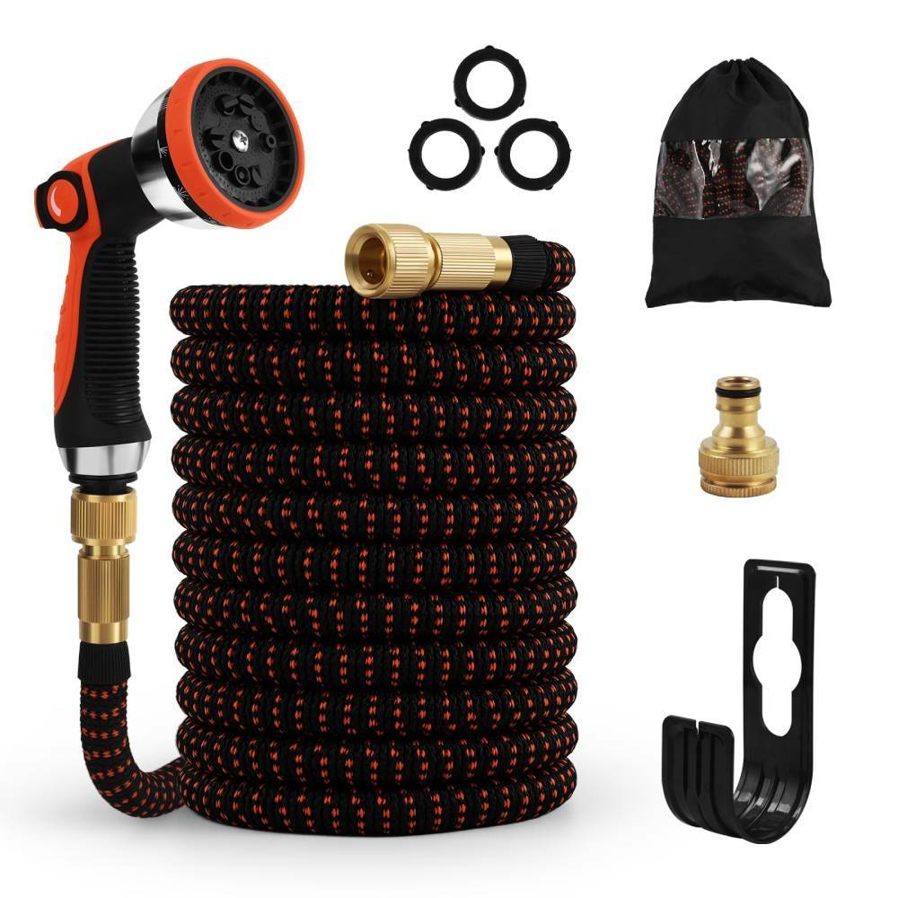 Terre Jardin - Tuyau d'arrosage extensible flexible avec accessoires et fixations 15 mètres Noir