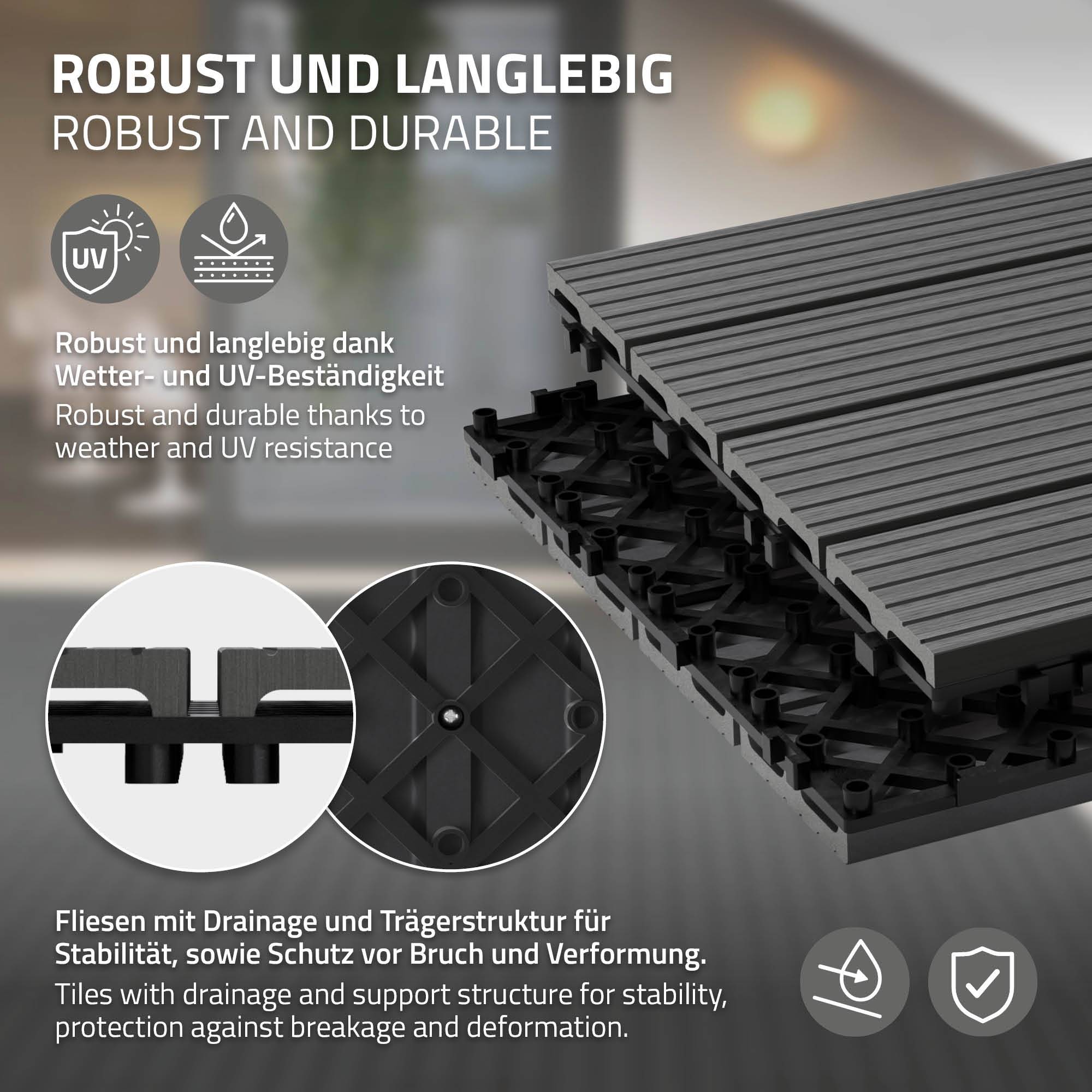 Ecd-Germany - Carrelage terrasse dalles 60x30 cm 4 m² aspect bois anthracite - Imagen 3