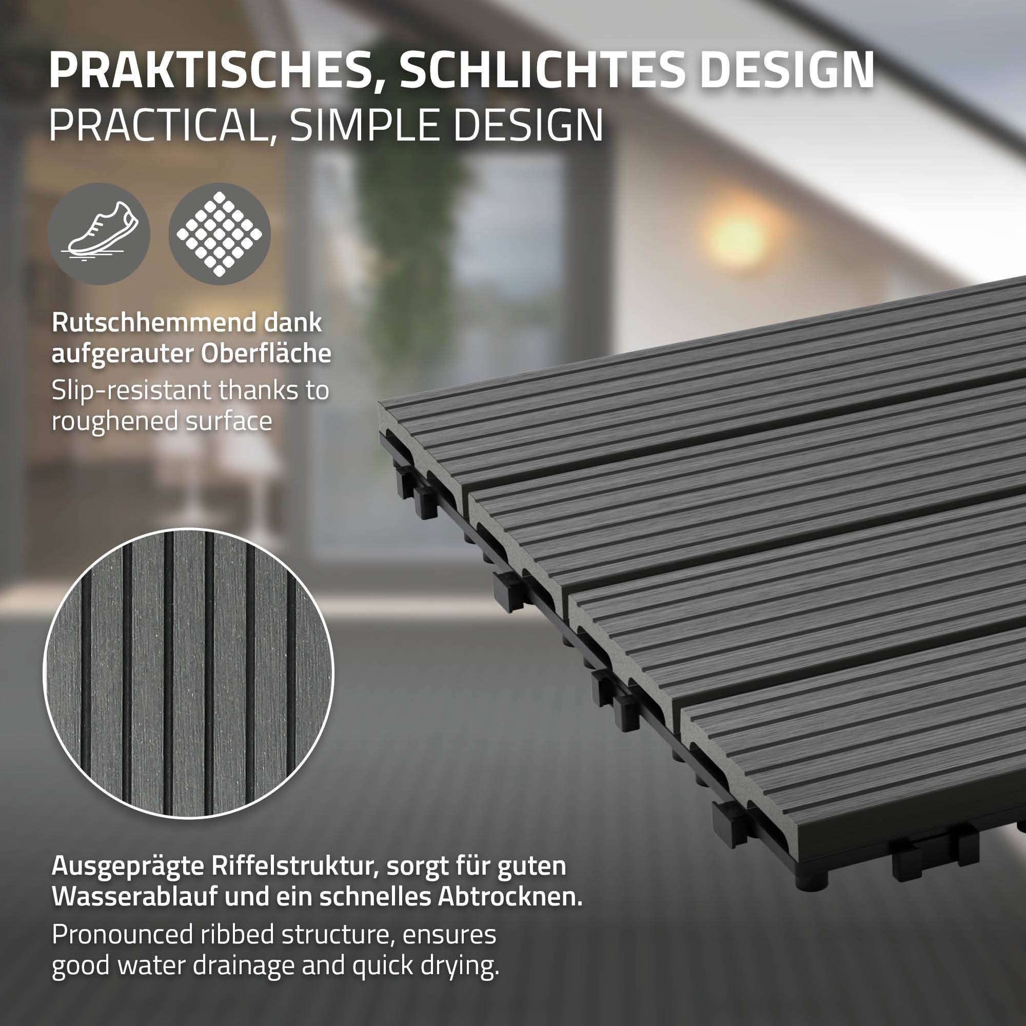 Ecd-Germany - Carrelage terrasse dalles 60x30 cm 4 m² aspect bois anthracite - Imagen 4