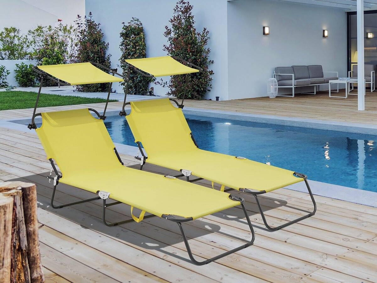 Habitat Et Jardin - Lt De 2 Bains De Soleil Pliable "lazy" - Avec Pare Soleil - Jaune -habitat Et Jardin - Image 2