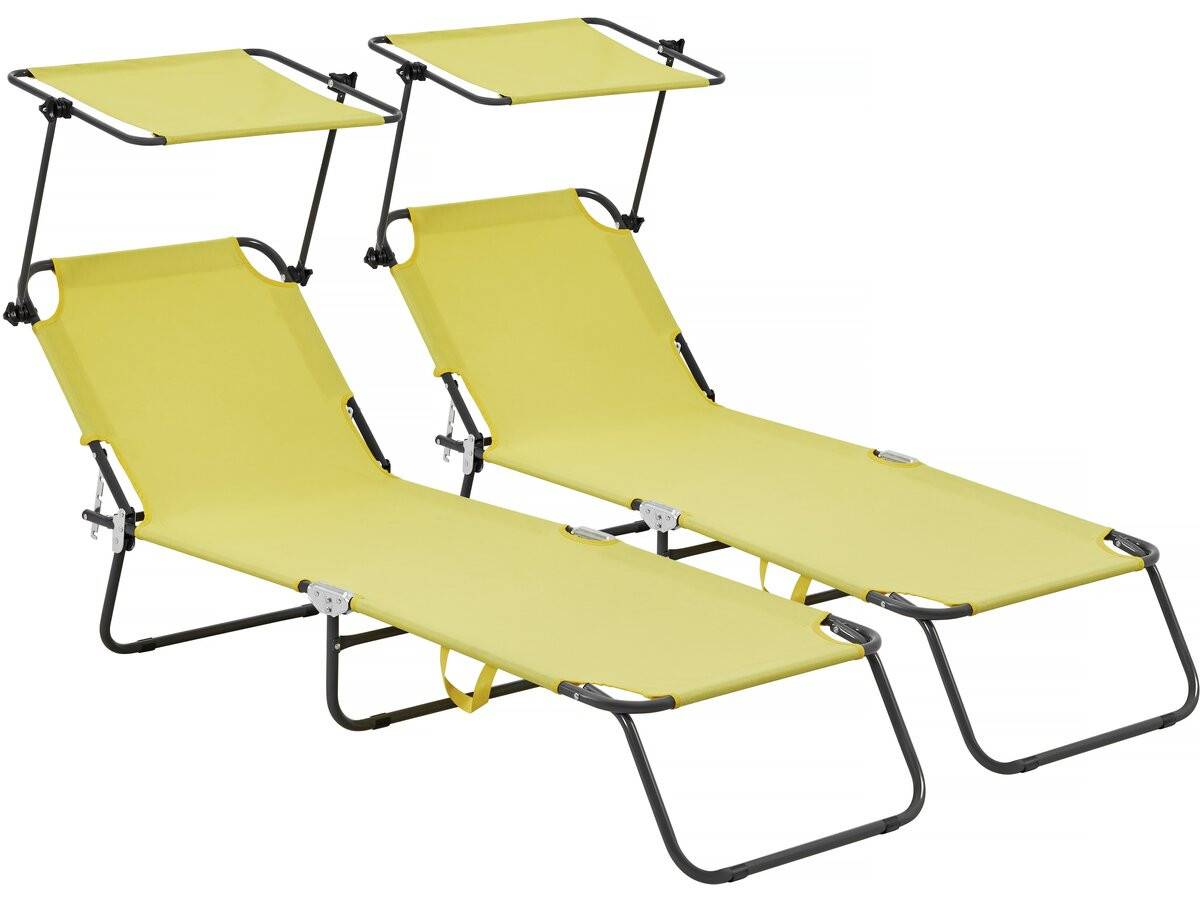 Habitat Et Jardin - Lt De 2 Bains De Soleil Pliable "lazy" - Avec Pare Soleil - Jaune -habitat Et Jardin - Image 1