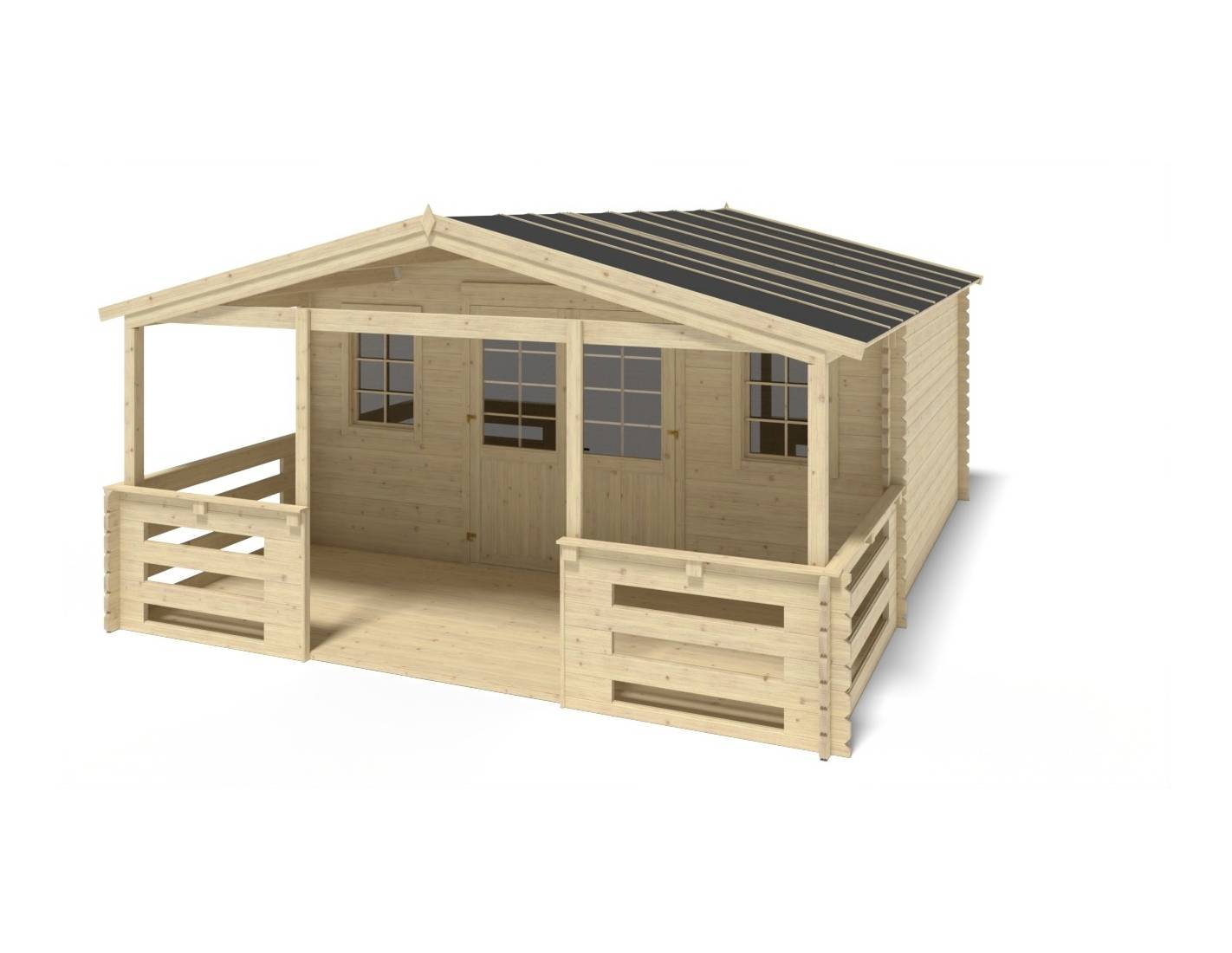 Altanka - Abri de jardin en bois - 5x4 m + terrasse avec balustrade et avant-toit en bois - 30 m2 - DOM598+DOM613+DOM615+POD04 - ALTANKA - Imagen 9