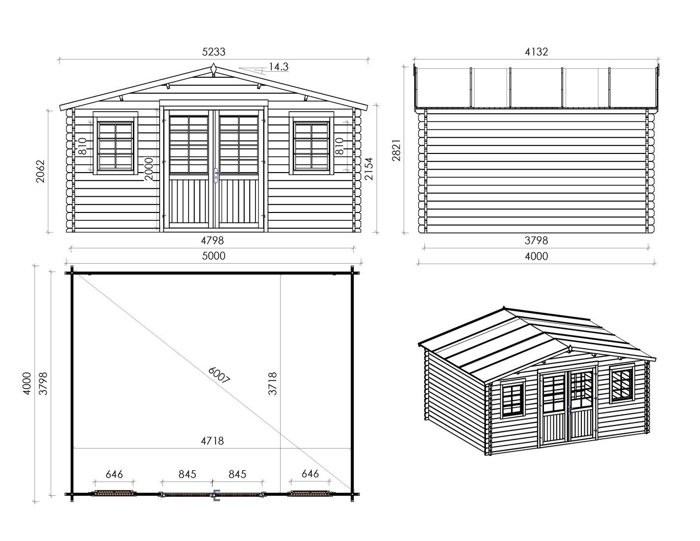 Altanka - Abri de jardin en bois - 5x4 m + terrasse avec balustrade et avant-toit en bois - 30 m2 - DOM598+DOM613+DOM615+POD04 - ALTANKA - Imagen 2