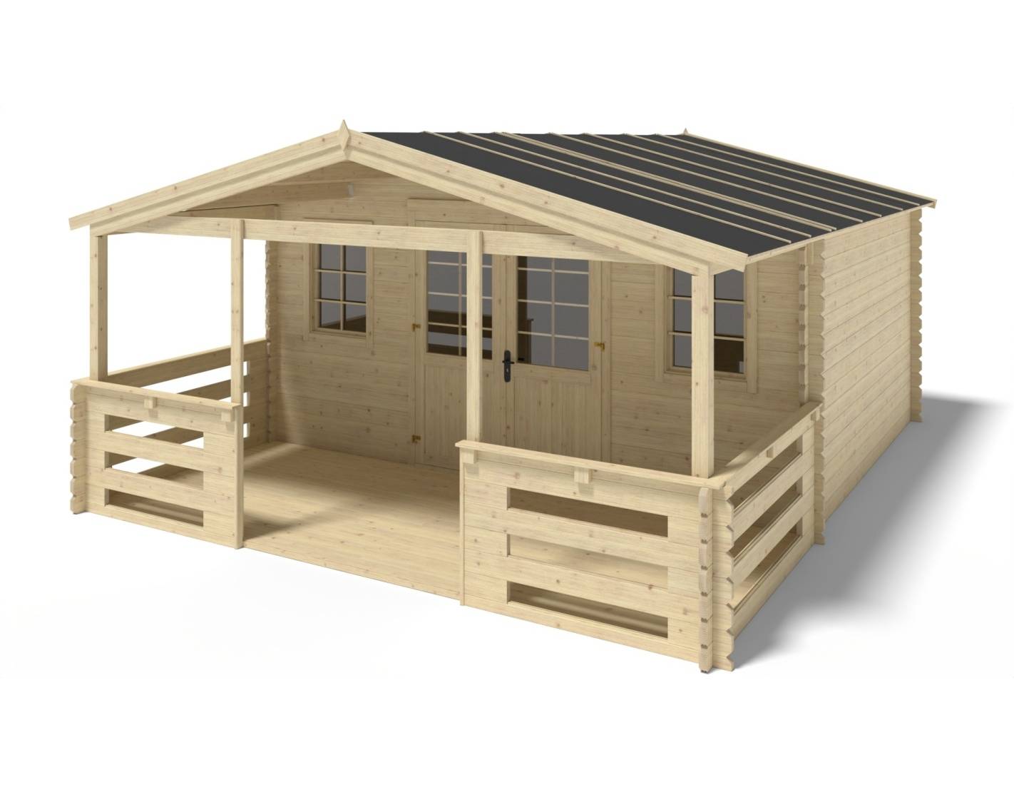 Altanka - Abri de jardin en bois - 5x4 m + terrasse avec balustrade et avant-toit en bois - 30 m2 - DOM598+DOM613+DOM615+POD04 - ALTANKA - Imagen 1