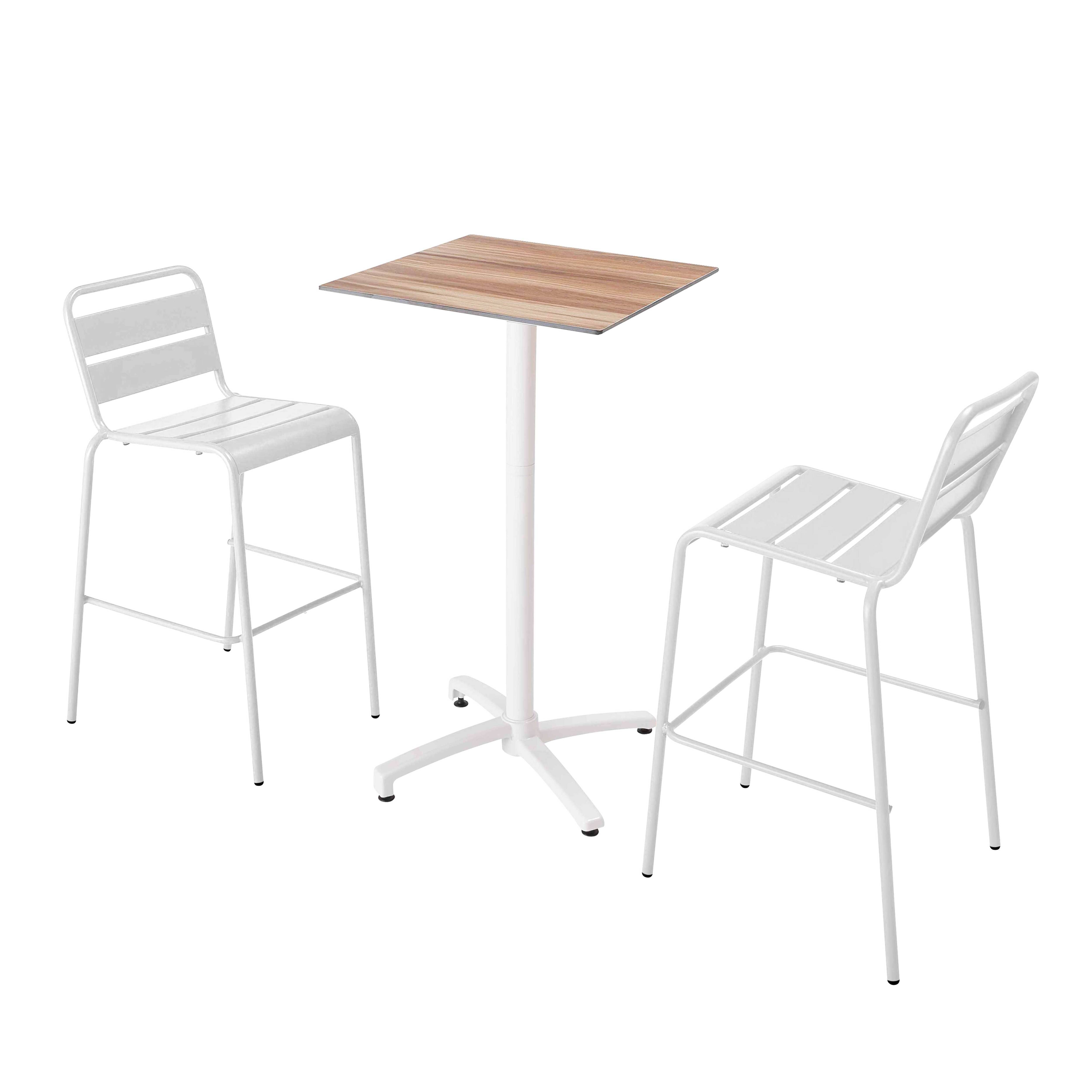 Oviala - Ensemble table haute stratifié chêne foncé et 2 chaises hautes blanc - Oviala - Imagen 1