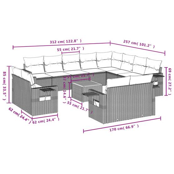 Salon de Jardin Bas 12 Places en Résine Tressée Noire Modulable avec Tablettes d'Appoint Pliables – ComfortXL Outdoor Living - Image 9