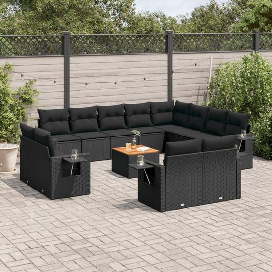 Salon de Jardin Bas 12 Places en Résine Tressée Noire Modulable avec Tablettes d'Appoint Pliables – ComfortXL Outdoor Living - Image 1