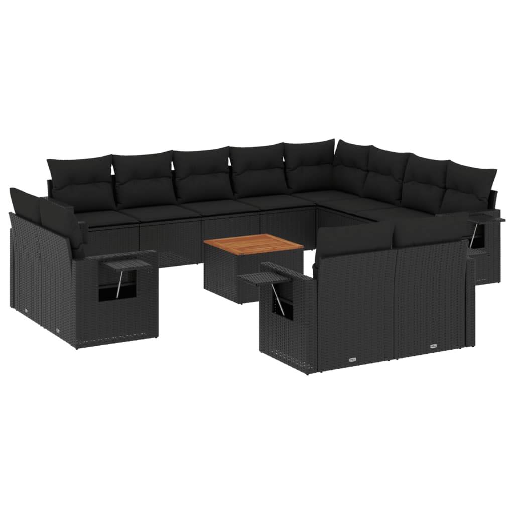 Salon de Jardin Bas 12 Places en Résine Tressée Noire Modulable avec Tablettes d'Appoint Pliables – ComfortXL Outdoor Living - Image 2