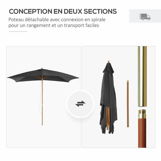Parasol droit rectangulaire Parasol de jardin grande taille 3x2x2,5m gris foncé fr187 - Image 6
