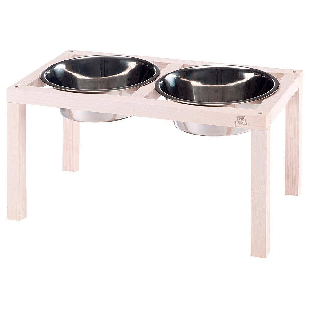 Ferplast - Ferplast Support de gamelle pour chien Desco Wood, avec 2 gamelle en acier inoxydables - Élégante gamelle en bois surélevée et antidérapante pour la - Imagen 1