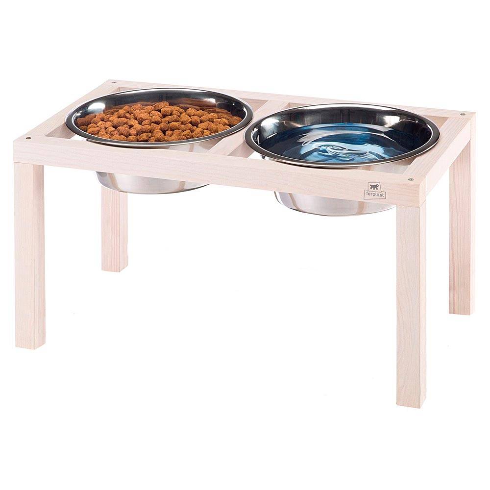 Ferplast - Ferplast Support de gamelle pour chien Desco Wood, avec 2 gamelle en acier inoxydables - Élégante gamelle en bois surélevée et antidérapante pour la - Imagen 2