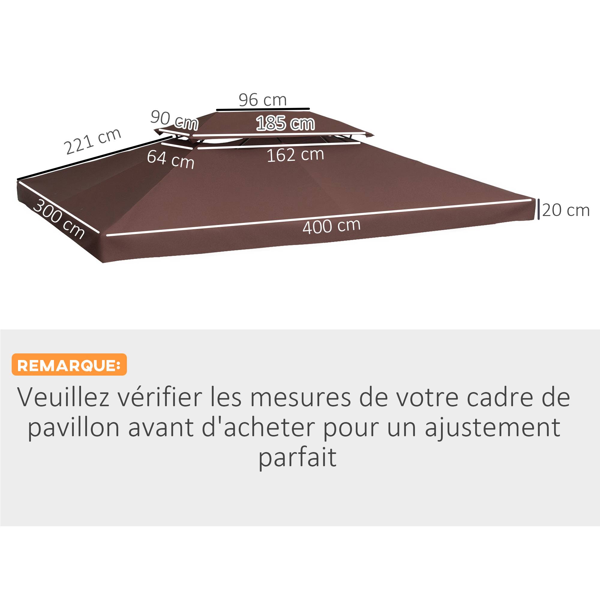 Homcom - Toile de Rechange pour Pavillon Tonnelle Tente 3x4m Haute Densité Imperméabilisé Polyester 180g/m² Chocolat - Outsunny - Image 3