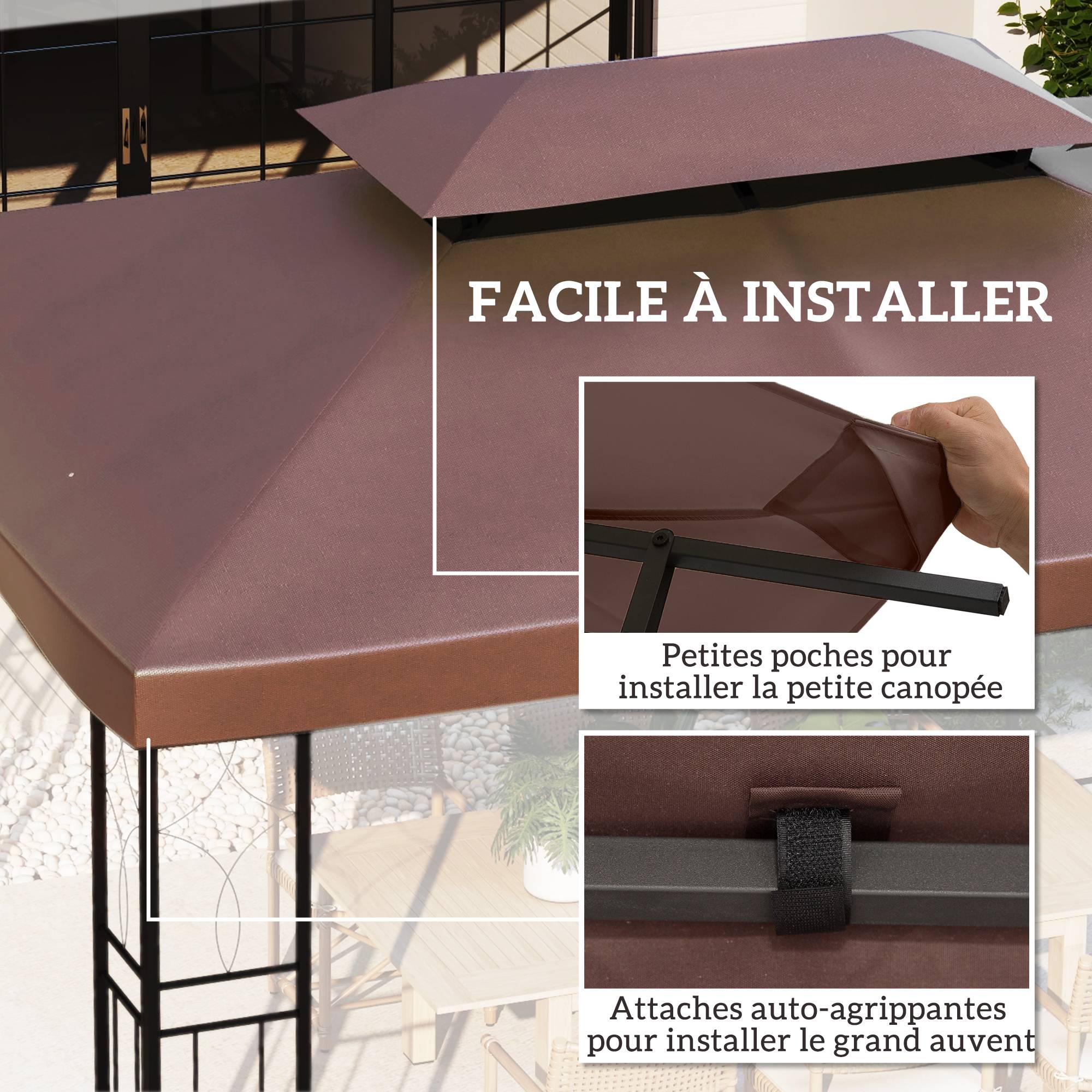 Homcom - Toile de Rechange pour Pavillon Tonnelle Tente 3x4m Haute Densité Imperméabilisé Polyester 180g/m² Chocolat - Outsunny - Image 6