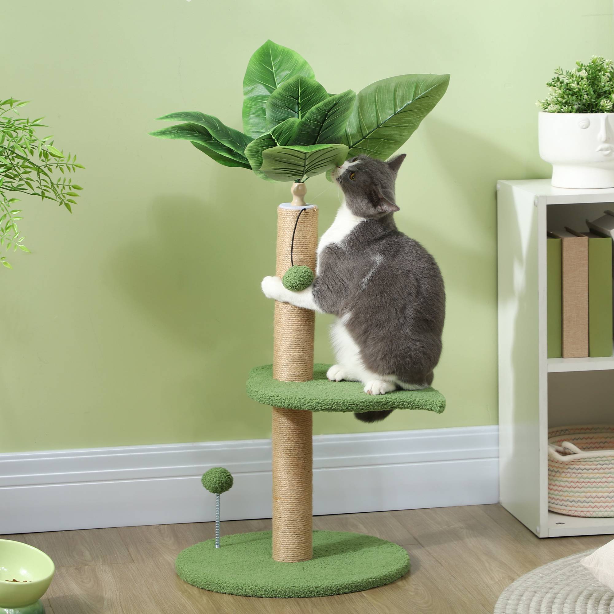 Arbre à Chat Décoratif Design Plante Verte avec Griffoir et Jouets 83 cm - ComfortXL Outdoor Living - Image 3