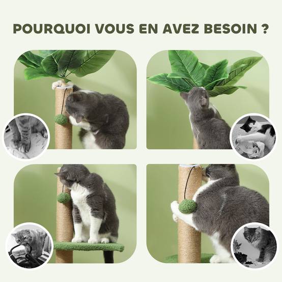 Arbre à Chat Décoratif Design Plante Verte avec Griffoir et Jouets 83 cm - ComfortXL Outdoor Living - Image 8