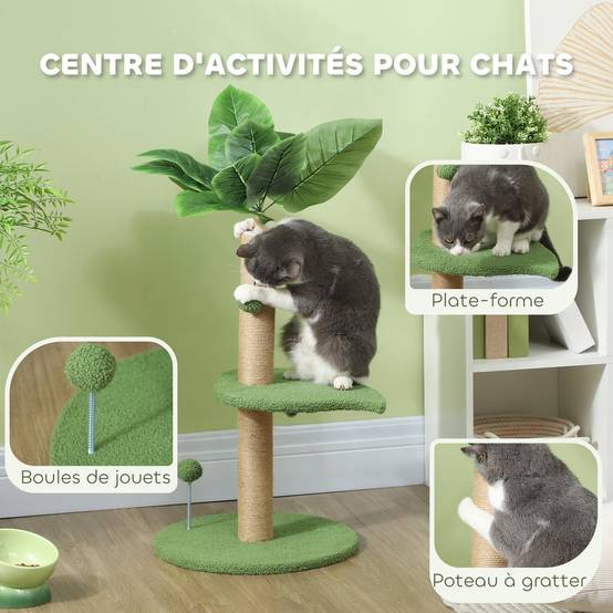 Arbre à Chat Décoratif Design Plante Verte avec Griffoir et Jouets 83 cm - ComfortXL Outdoor Living - Image 7