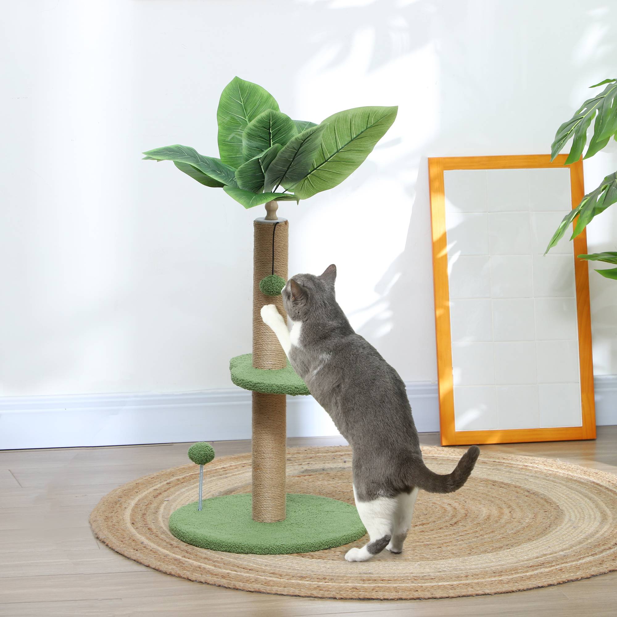 Arbre à Chat Décoratif Design Plante Verte avec Griffoir et Jouets 83 cm - ComfortXL Outdoor Living - Image 4