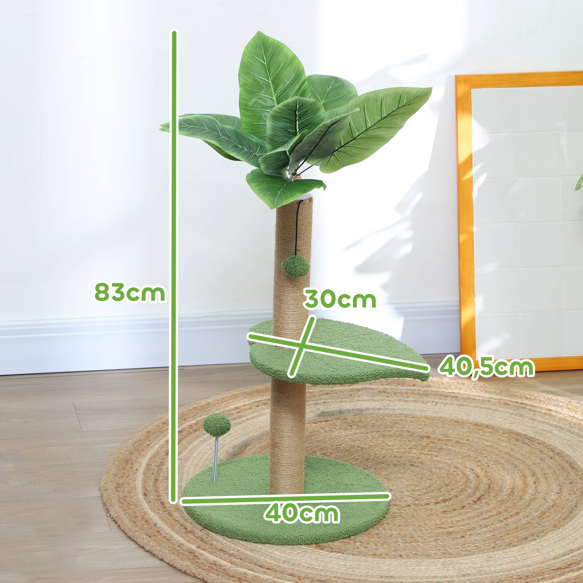Arbre à Chat Décoratif Design Plante Verte avec Griffoir et Jouets 83 cm - ComfortXL Outdoor Living - Image 5