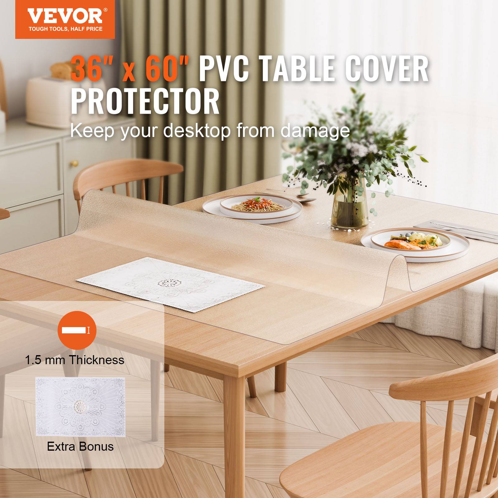 VEVOR Protecteur bureau givré, 36x60", 1.5mm, PVC, rectangulaire, imperméable, table. - Image 2