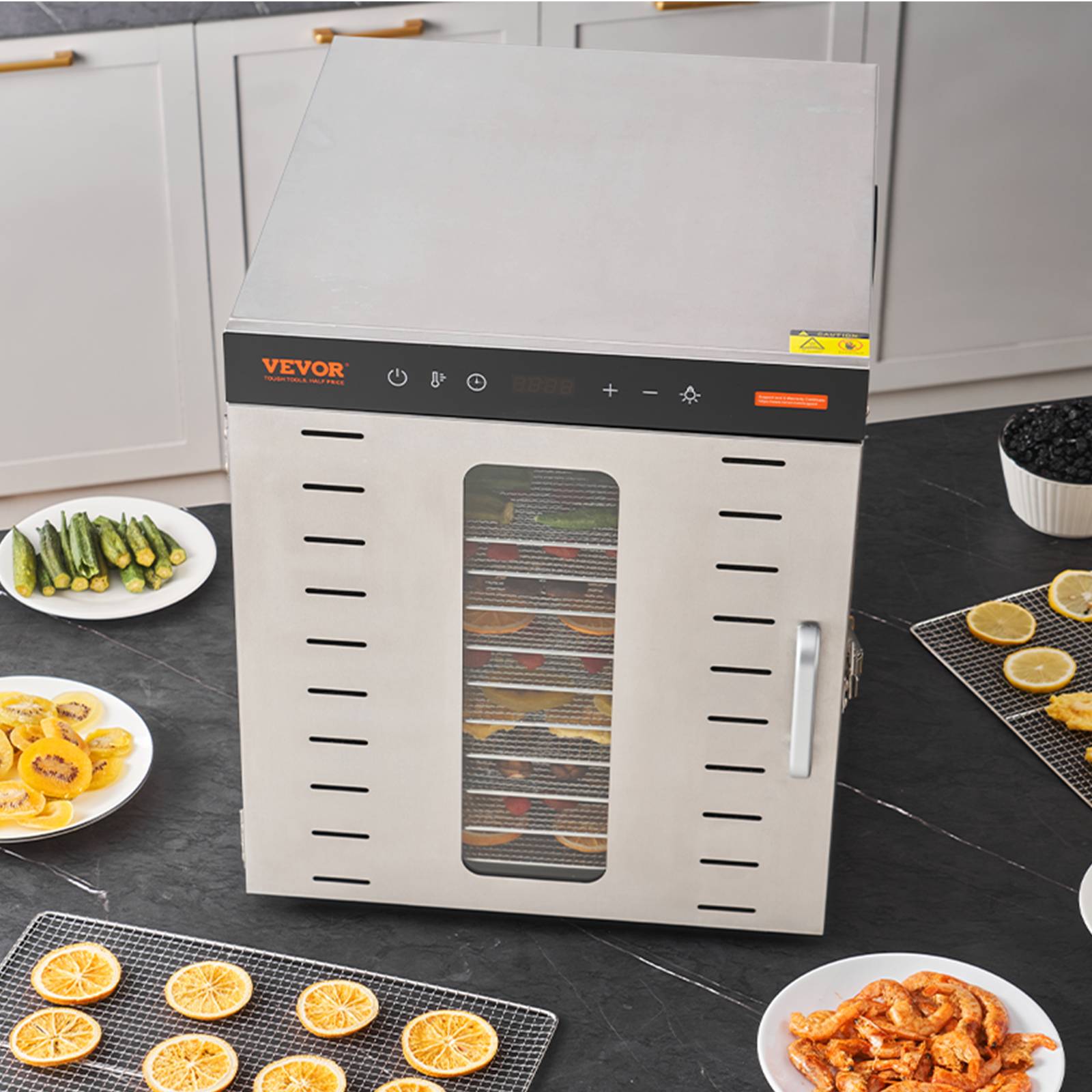 VEVOR Déshydrateur Alimentaire 10 Plateaux Inox 1 kW, Température Réglable 30-90°C, Minuterie 48 h. - Image 8