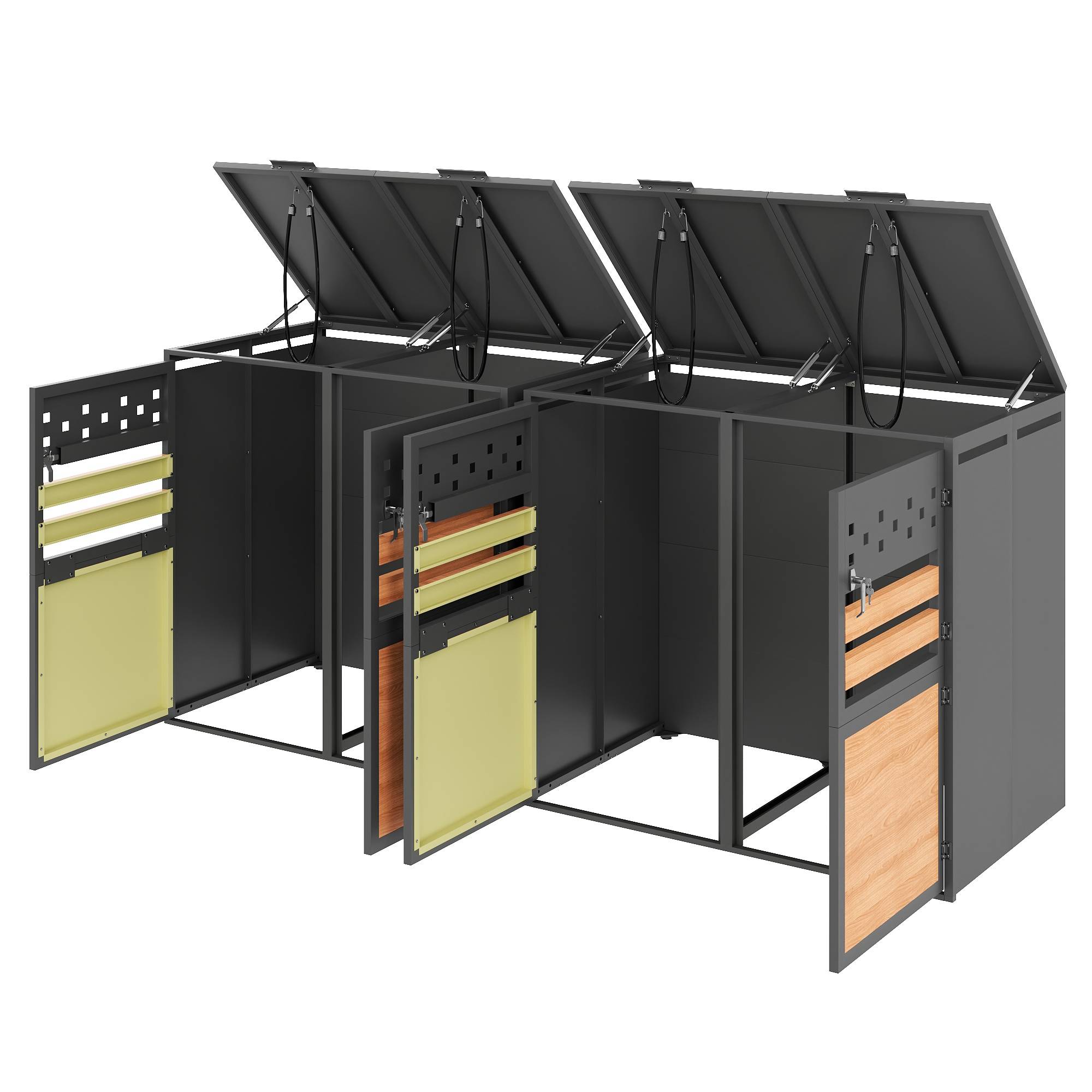 Cache-poubelle acier galvanisé jardin couvercle hydraulique gris bois 132x80x120cm - ComfortXL Outdoor Living - Image 4