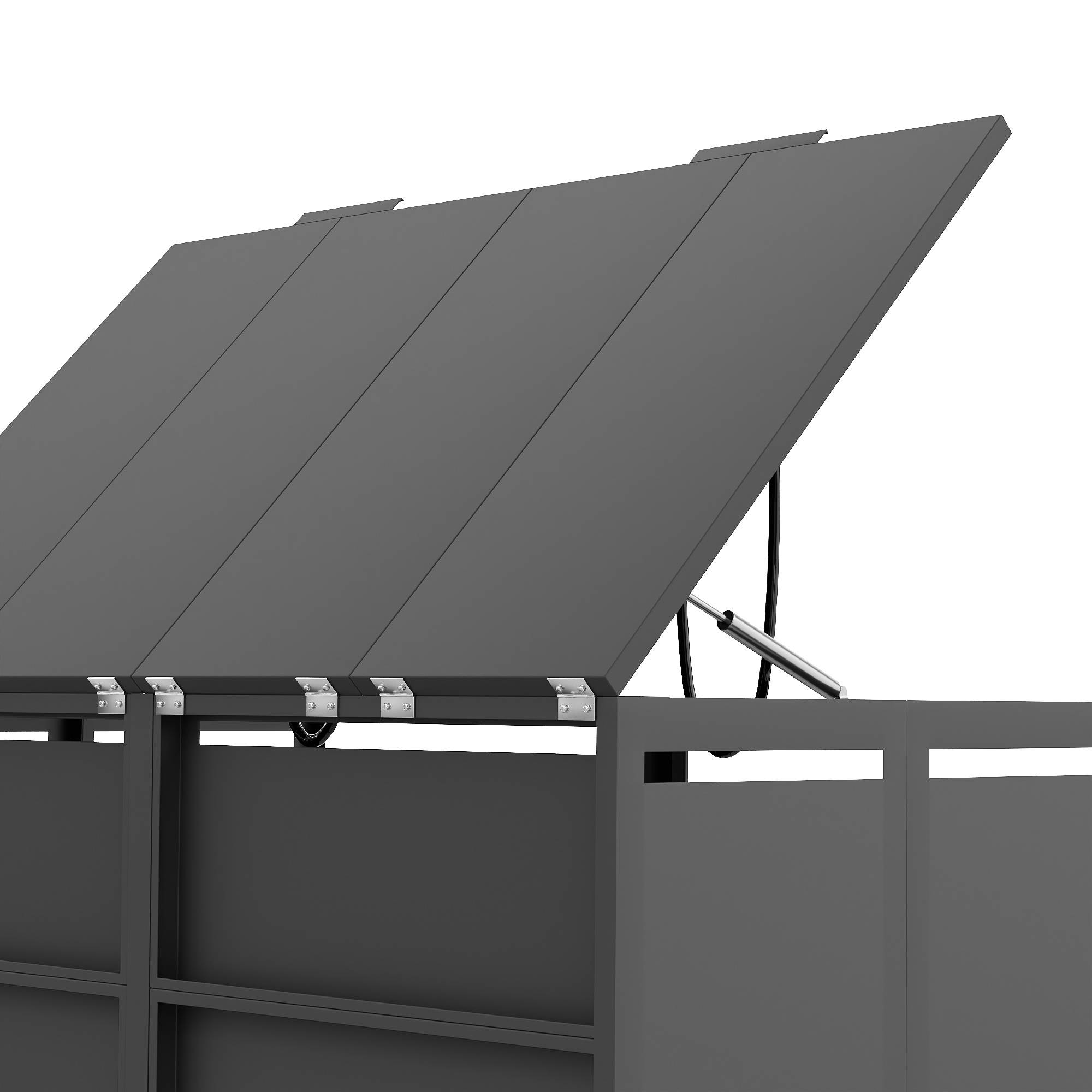 Cache-poubelle acier galvanisé jardin couvercle hydraulique gris bois 132x80x120cm - ComfortXL Outdoor Living - Image 8