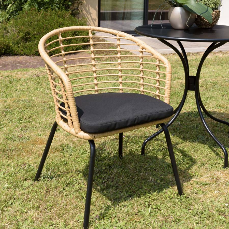 Macabane - MALO - SALON DE JARDIN 6 PERS. - 1 table rectangulaire 180x100cm et 6 fauteuils beiges et noirs - Imagen 9