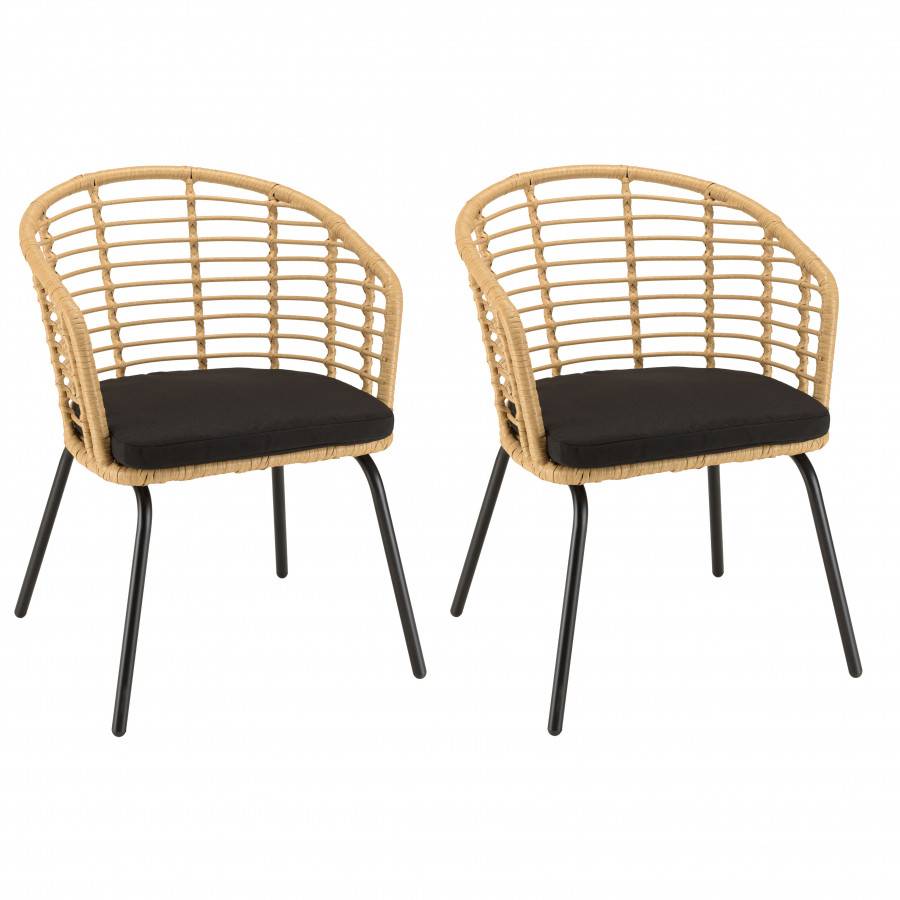 Macabane - MALO - SALON DE JARDIN 6 PERS. - 1 table rectangulaire 180x100cm et 6 fauteuils beiges et noirs - Imagen 10