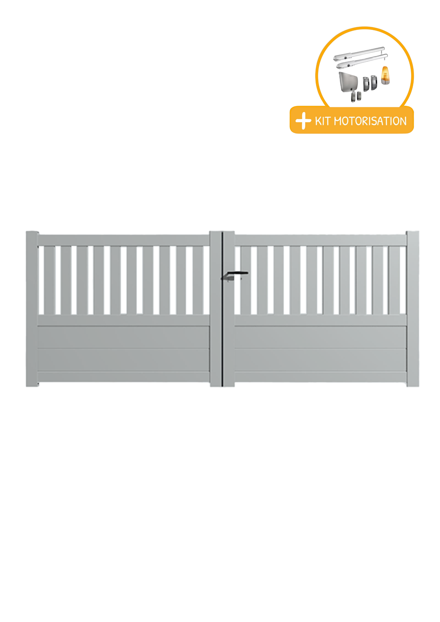 Portail Packit - Portail alu battant semi-ajouré en kit +MOT dim. L.3500 (entre piliers) X H.1300 mmMOT SGS Essential (vérins)  Gris Lumière (RAL 7035)