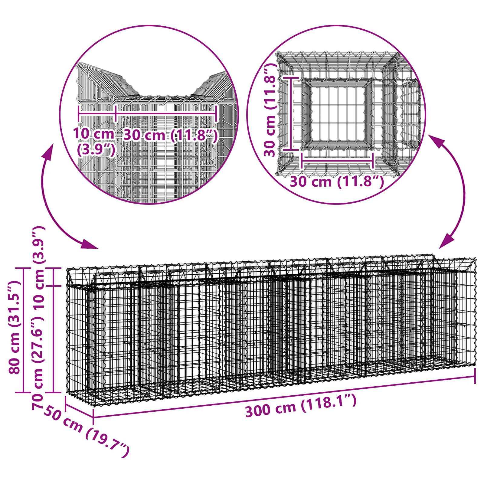 Lit surélevé gabion acier argenté 300 x 50 x 80 cm - PANGIVO - Image 9