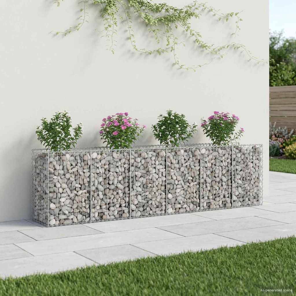 Lit surélevé gabion acier argenté 300 x 50 x 80 cm - PANGIVO - Image 1