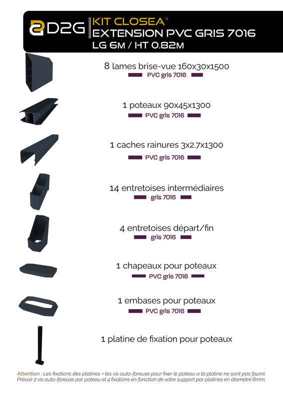 Closea - Kit extension clôture PVC gris – lg : 1m50 x ht : 1m30 Closea - Imagen 5