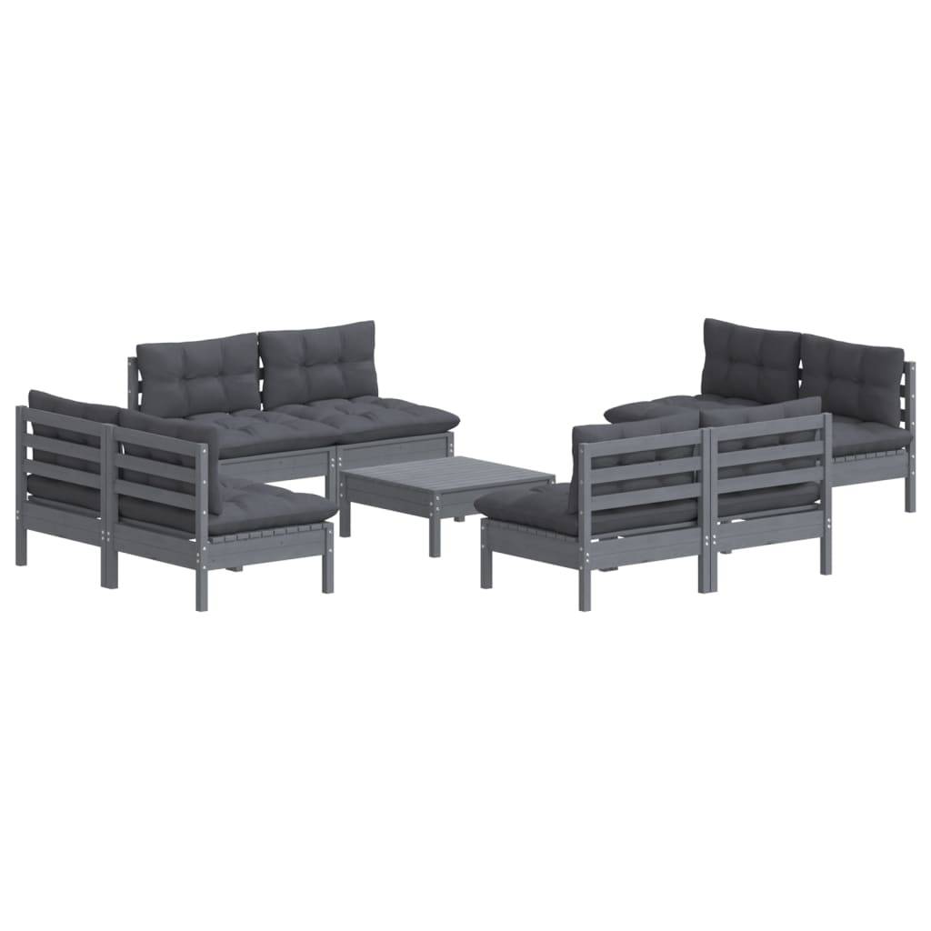 Helloshop26 - Salon de jardin meuble d'extérieur ensemble de mobilier 9 pièces avec coussins anthracite bois de pin - Imagen 1