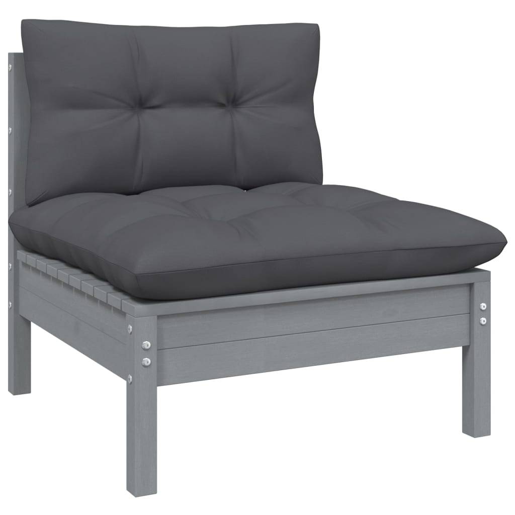 Helloshop26 - Salon de jardin meuble d'extérieur ensemble de mobilier 9 pièces avec coussins anthracite bois de pin - Imagen 2