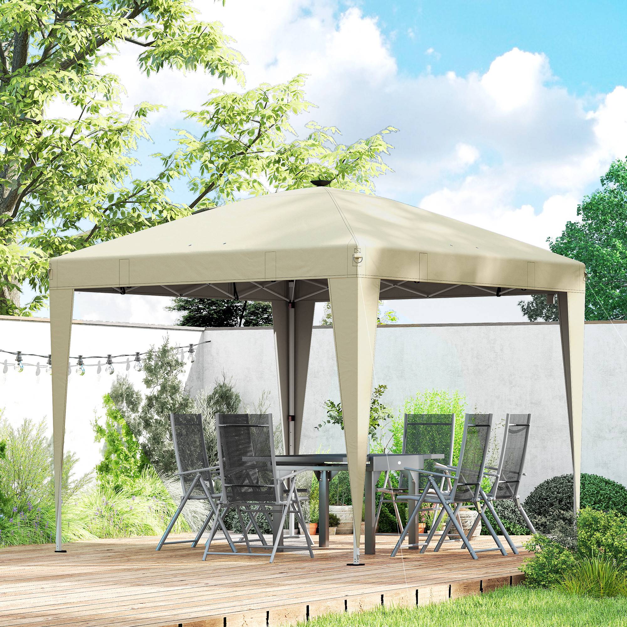 Outsunny - Tonnelle de jardin 3 x 3 m - éclairage central - hauteur réglable - protection solaire UPF 50+ - télécommande - crème - Outsunny - Image 4
