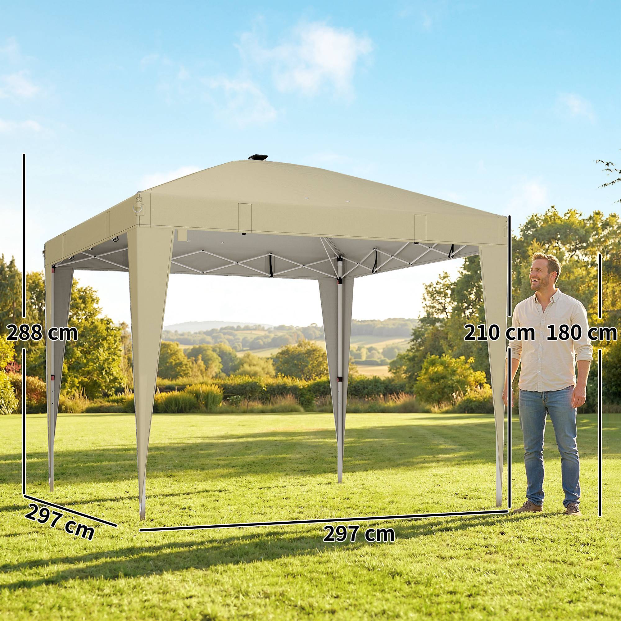 Outsunny - Tonnelle de jardin 3 x 3 m - éclairage central - hauteur réglable - protection solaire UPF 50+ - télécommande - crème - Outsunny - Image 3