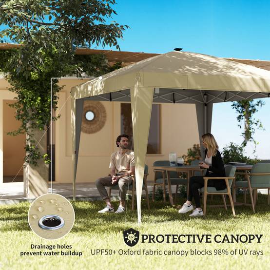 Outsunny - Tonnelle de jardin 3 x 3 m - éclairage central - hauteur réglable - protection solaire UPF 50+ - télécommande - crème - Outsunny - Image 9