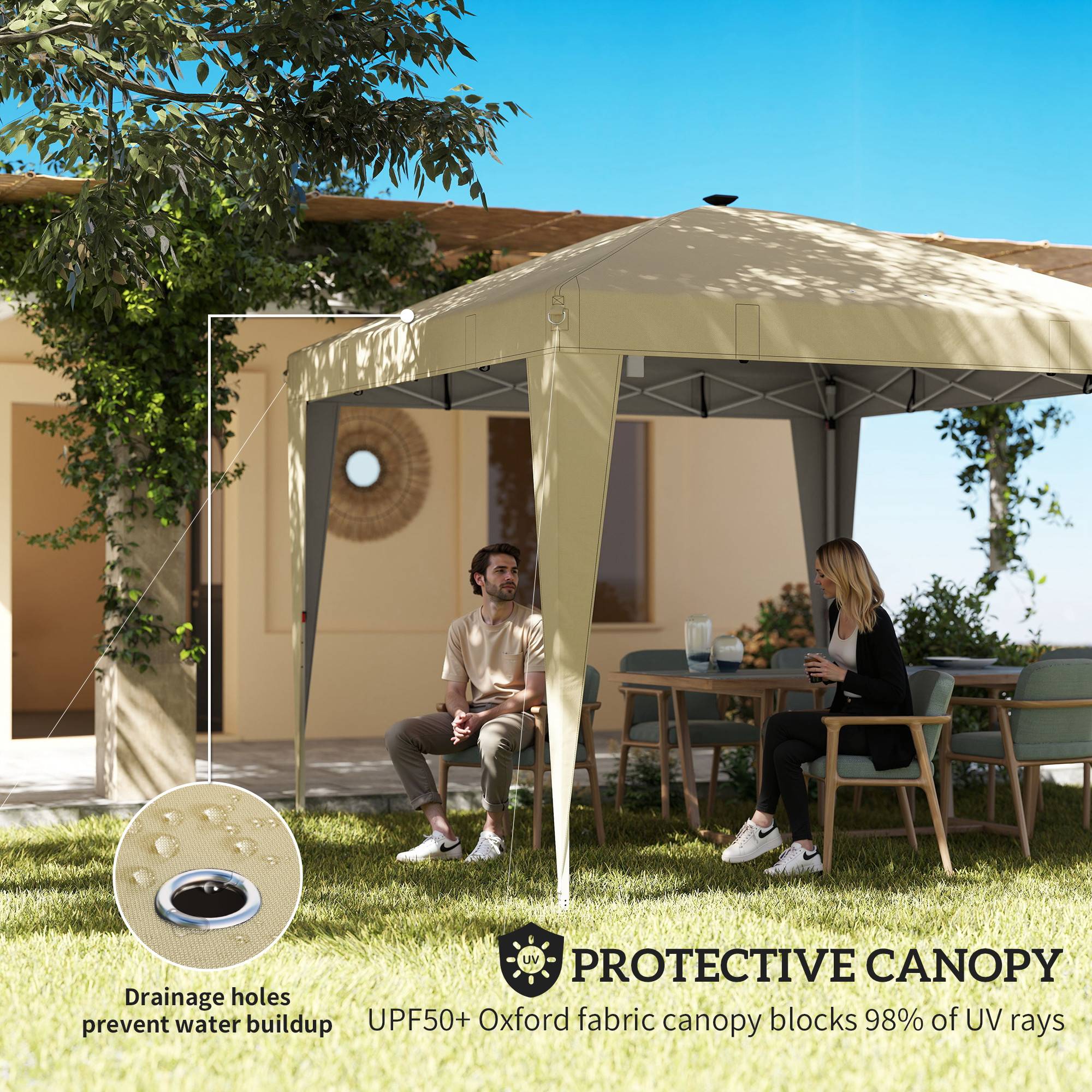 Outsunny - Tonnelle de jardin 3 x 3 m - éclairage central - hauteur réglable - protection solaire UPF 50+ - télécommande - crème - Outsunny - Image 9