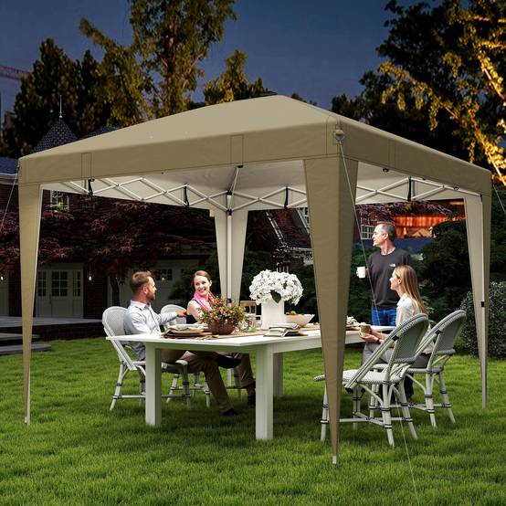 Outsunny - Tonnelle de jardin 3 x 3 m - éclairage central - hauteur réglable - protection solaire UPF 50+ - télécommande - crème - Outsunny - Image 2