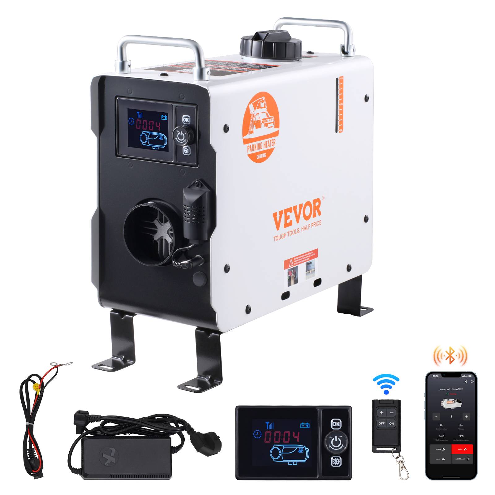 Vevor - VEVOR Chauffage diesel 2kW 12/24V, contrôle Bluetooth, télécommande, écran, alarme CO, portable, chauffage rapide. - Image 1
