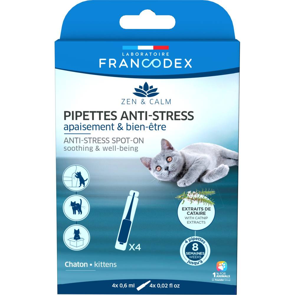 Francodex - 4 Pipettes anti-stress  apaisant et bien-être pour chatons - Imagen 1